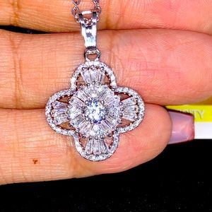 18k Genuine Swarovski Crystal Flower Necklace SALE